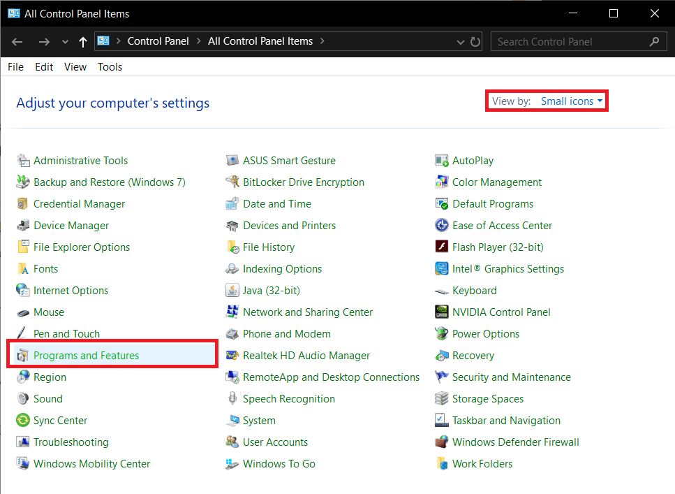 プログラムと機能をクリックします。 Steamアプリケーションのロードエラーを修正3:0000065432