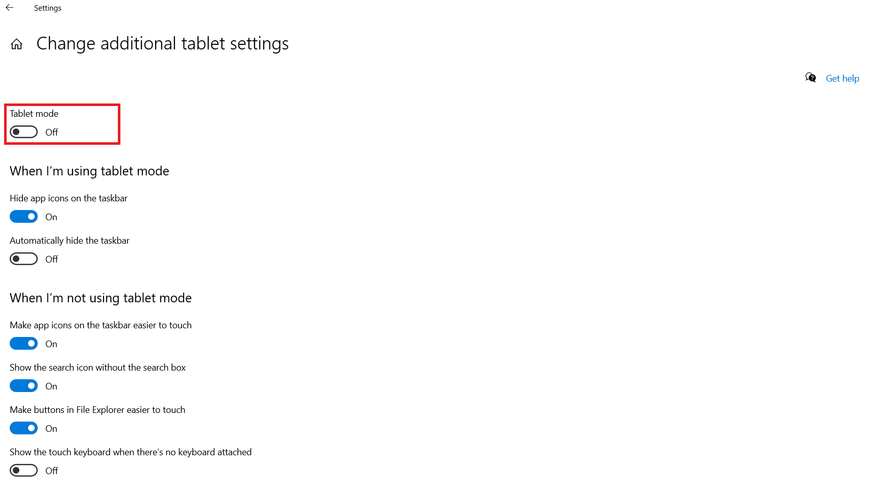 قم بتغيير إعدادات الكمبيوتر اللوحي الإضافية. قم بإيقاف تشغيل وضع الكمبيوتر اللوحي