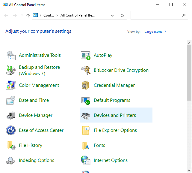 الآن ، حدد خيار الأجهزة والطابعات