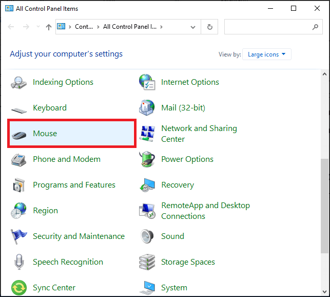 انقر فوق الماوس في لوحة التحكم. إصلاح عجلة الماوس لا يتم التمرير بشكل صحيح