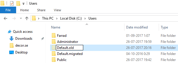 Masuk ke PC yang mengalami masalah kemudian di bawah C:\Users ganti nama folder Default menjadi Default.old.