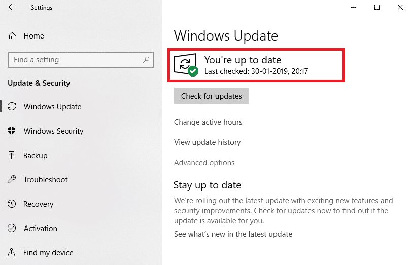 あなたは最新です。 WindowsUpdate。