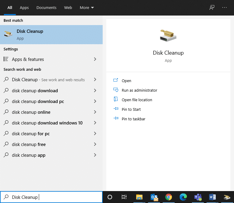 เปิดการล้างข้อมูลบนดิสก์จากผลการค้นหาของคุณ