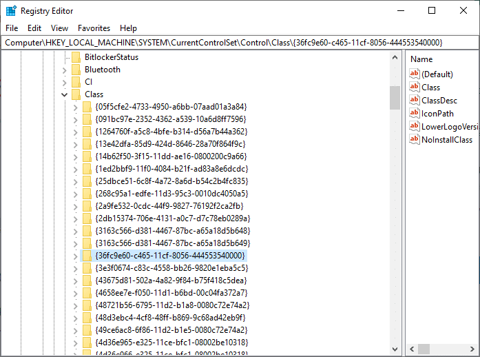 คุณสามารถคัดลอกและวางเส้นทางต่อไปนี้ใน Registry Editor HKEY_LOCAL_MACHINE \ SYSTEM \ CurrentControlSet \ Control \ Class