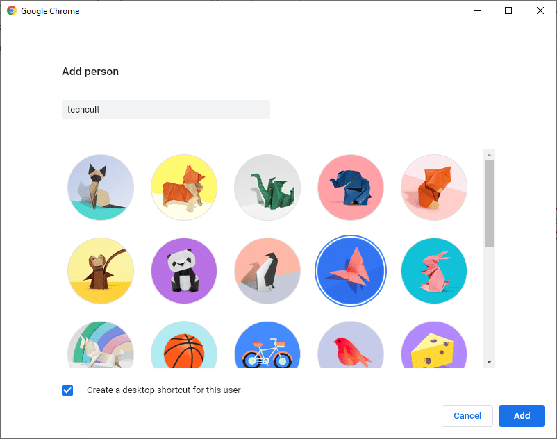 Qui, inserisci il nome desiderato e scegli la tua immagine del profilo. Ora, fai clic su Aggiungi.