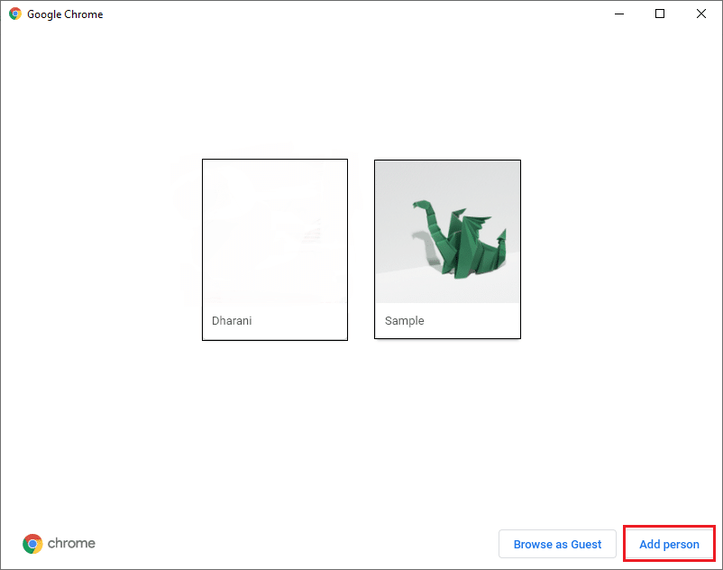 Ora, fai clic su Aggiungi persona nell'angolo in basso a destra | Come risolvere Google Chrome continua a bloccarsi su Windows 10