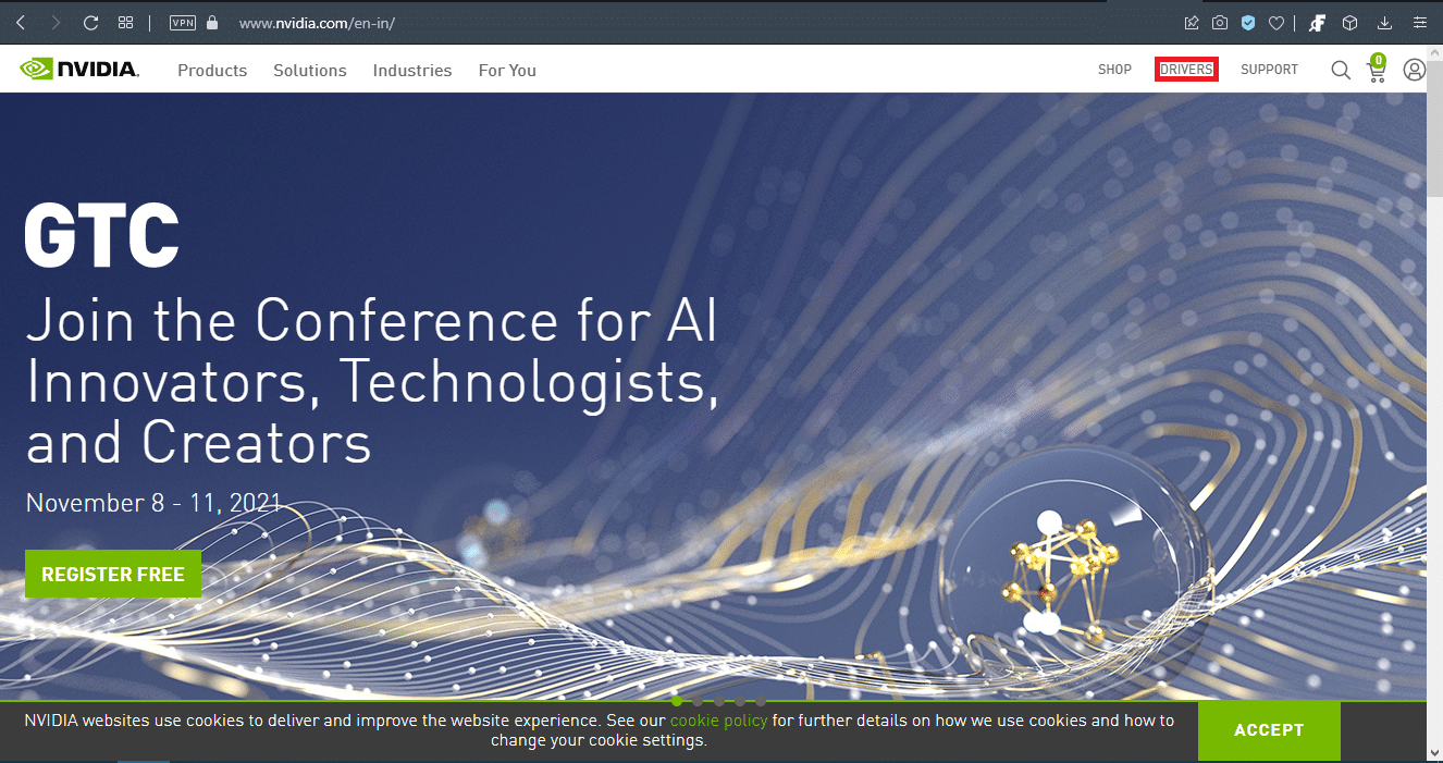 halaman web NVIDIA. klik pada driver