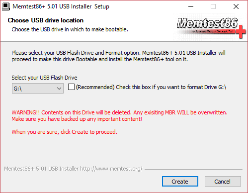 outil d'installation usb memtest86
