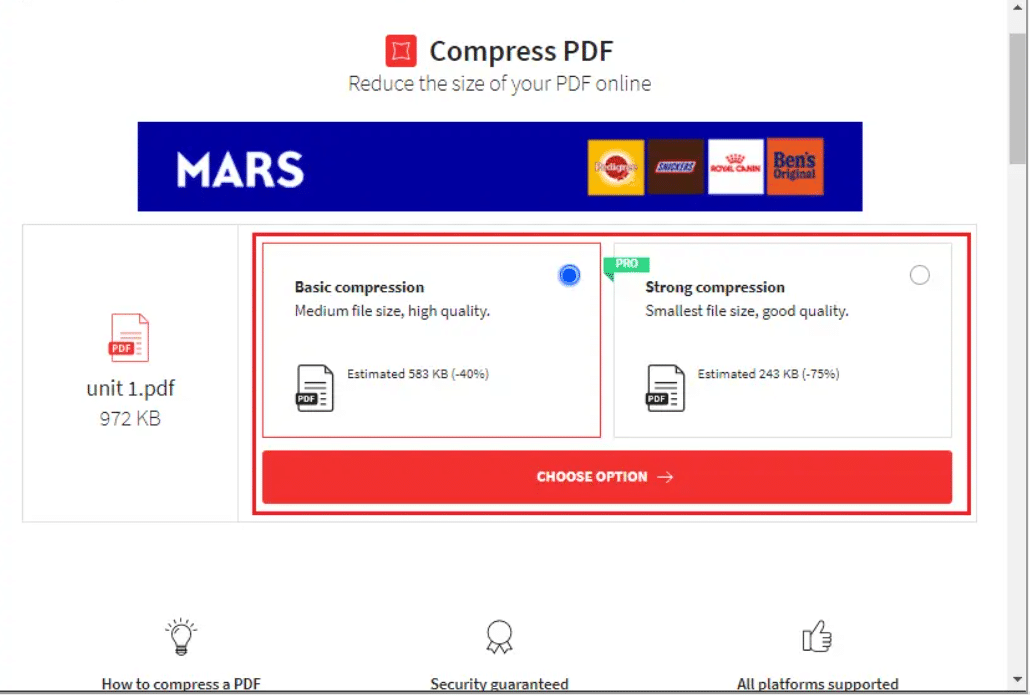 기본 압축을 선택하거나 강력한 압축을 선택합니다.
