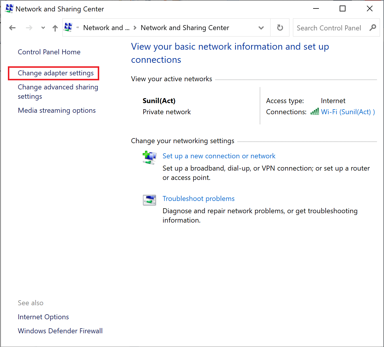 klik Ubah pengaturan adaptor | Perbaiki Fallout 76 Terputus dari Server