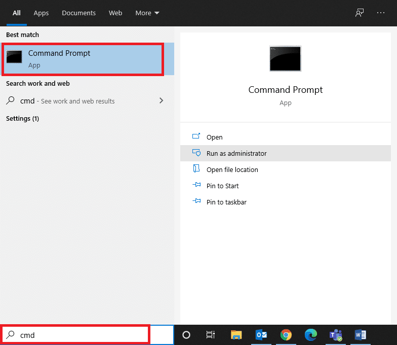 Avvia il prompt dei comandi attraverso la barra di ricerca. Correzione: errore DISM 87 in Windows 10