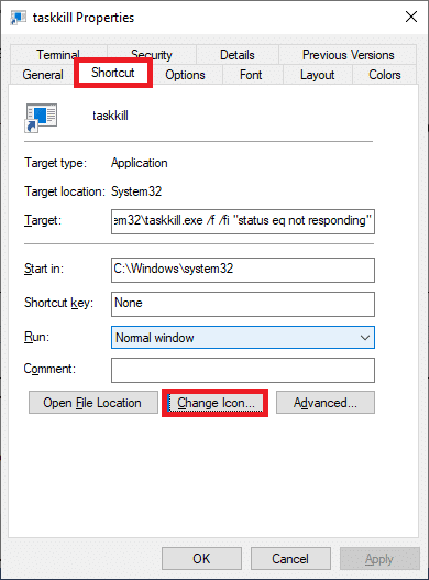 ที่นี่ คลิกที่ เปลี่ยนไอคอน...