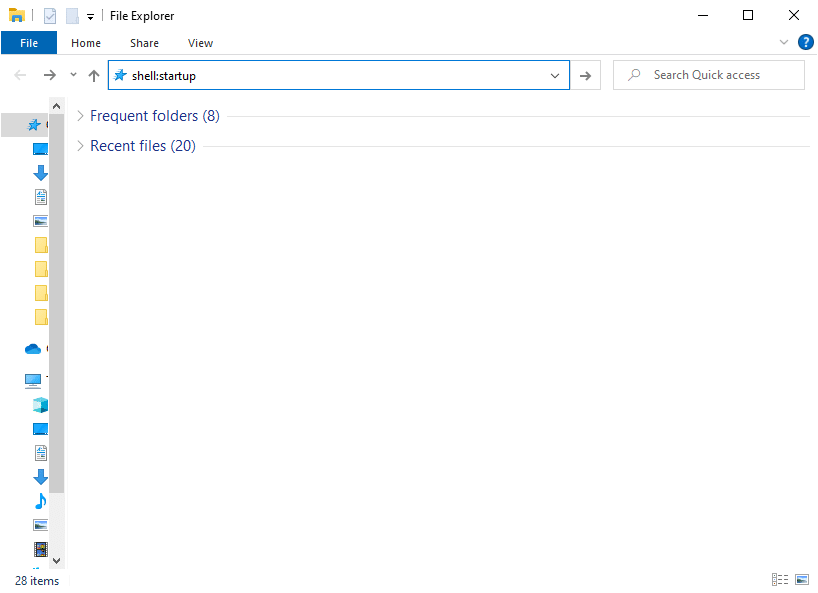 คุณสามารถค้นหาโฟลเดอร์ Startup ได้โดยพิมพ์ shell:startup ในแถบที่อยู่ของ File Explorer วิธีจบงานใน Windows 10