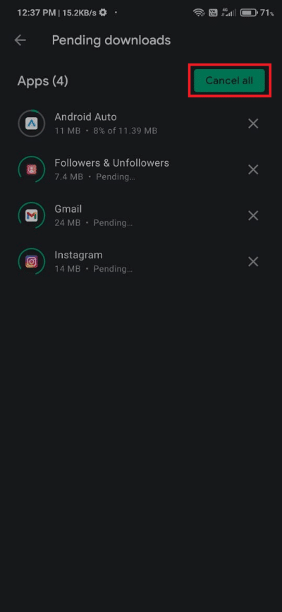 Infine, fai clic sull'opzione Annulla tutto. Correzione Sfortunatamente il processo com.android.phone si è interrotto