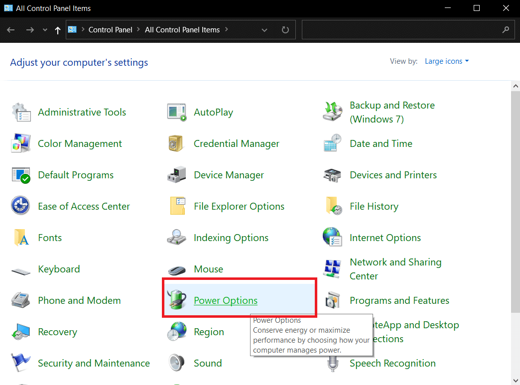 vai su Opzioni risparmio energia e fai clic su di esso.