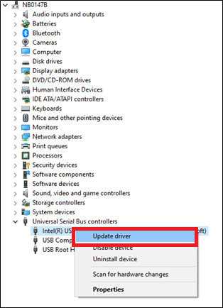 fare clic con il tasto destro del mouse su driver USB e fare clic su Aggiorna driver. Fix USB continua a disconnettersi e riconnettersi