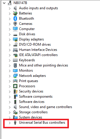 Vai ai controller Universal Serial Bus nel pannello di destra e fai doppio clic su Controller Universal Serial Bus.