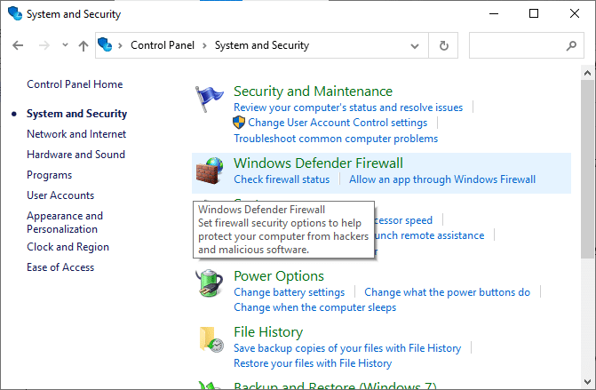 Ora, fai clic su Windows Defender Firewall. Come impedire a Chrome di bloccare il download