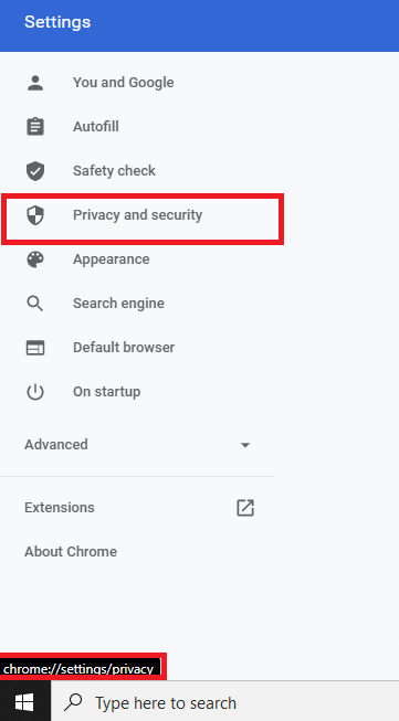 Ora, nel riquadro di sinistra, fai clic su Privacy e sicurezza come evidenziato di seguito.