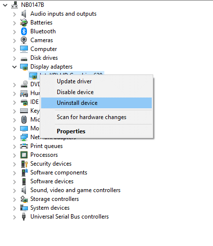 ตอนนี้ คลิกขวาที่ไดรเวอร์แล้วเลือก ถอนการติดตั้งอุปกรณ์