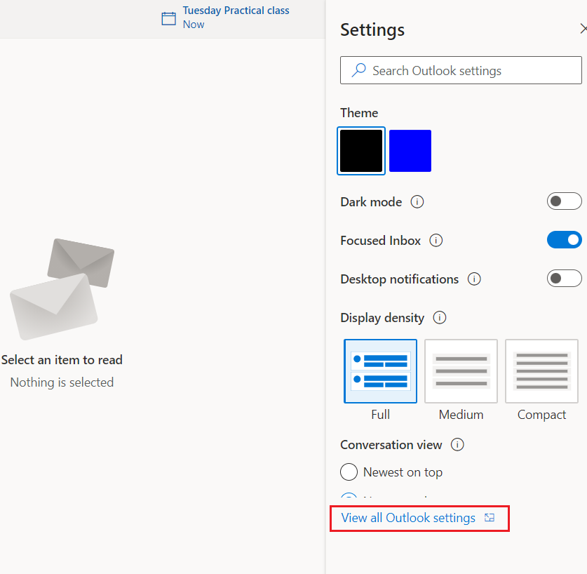 เปิดไคลเอ็นต์ OWA และไปที่ดูการตั้งค่าทั้งหมด ไม่สามารถแสดงเนื้อหาได้เนื่องจากตัวควบคุม S MIME ไม่พร้อมใช้งาน