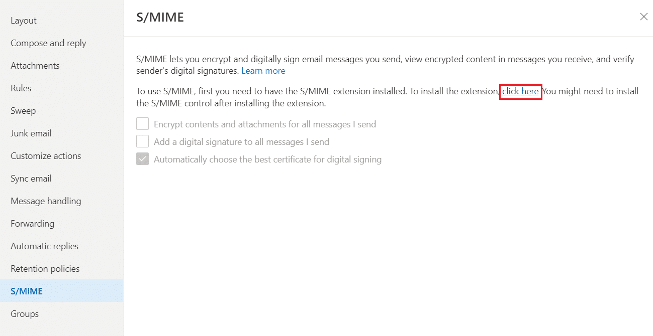 ดาวน์โหลด S MIME สำหรับ OWA คลิกที่นี่