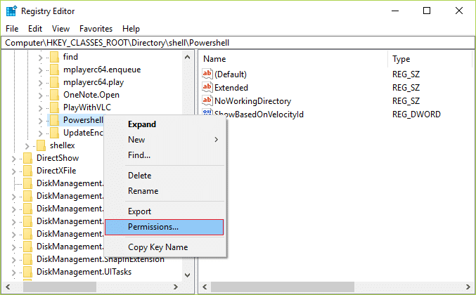 Faceți clic dreapta pe PowerShell și apoi selectați Permisiuni