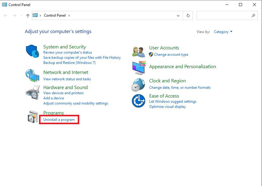 คลิก โปรแกรมและคุณลักษณะ เพื่อเปิด ถอนการติดตั้งหรือเปลี่ยนหน้าต่างโปรแกรม