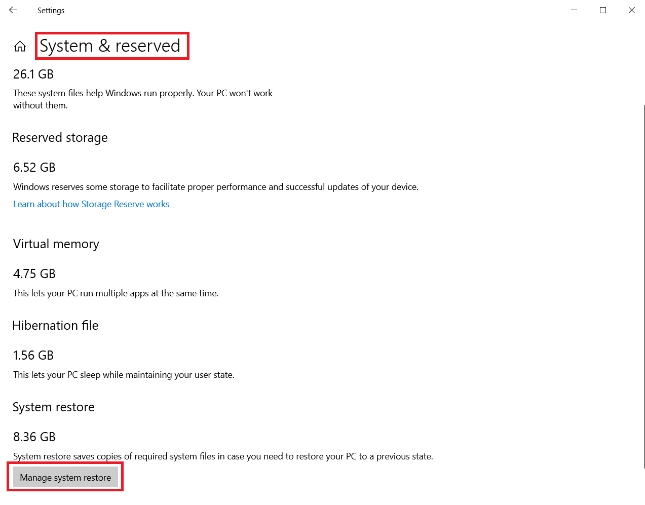 fare clic sul pulsante Gestisci ripristino sistema nella schermata Sistema e riservata. Come eliminare i file di installazione di Win in Windows 10