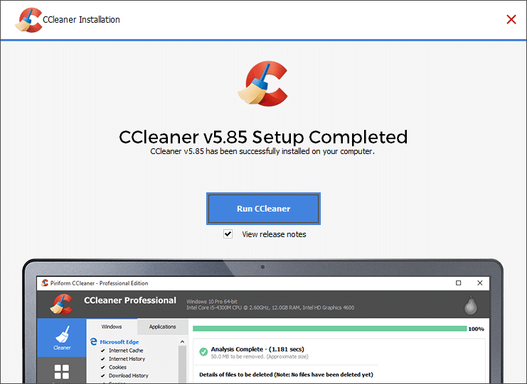 Ora, fai clic su Esegui CCleaner. Vinci i file di installazione