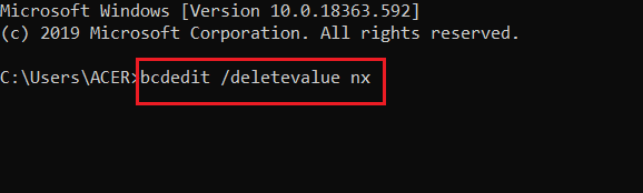 คำสั่งเปิดใช้งาน Data Execution Prevention (DEP)