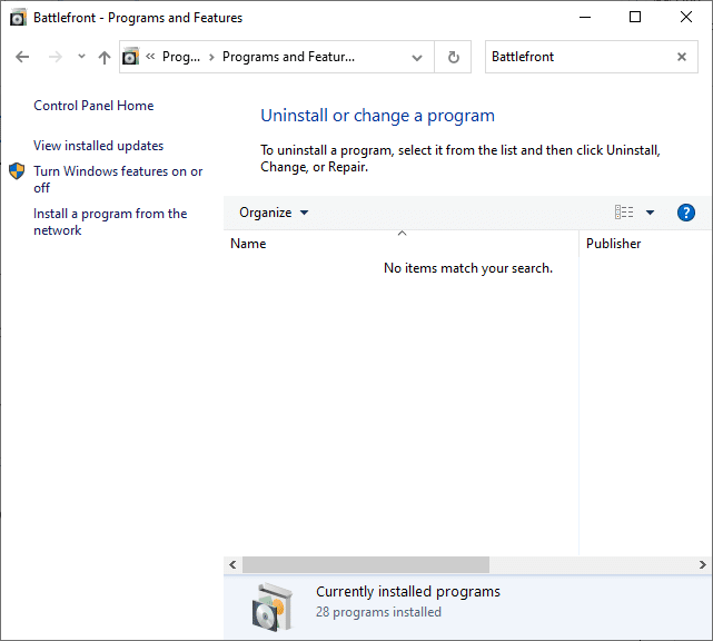 Verrà aperta l'utilità Programmi e funzionalità e ora cercherà Star Wars Battlefront 2.