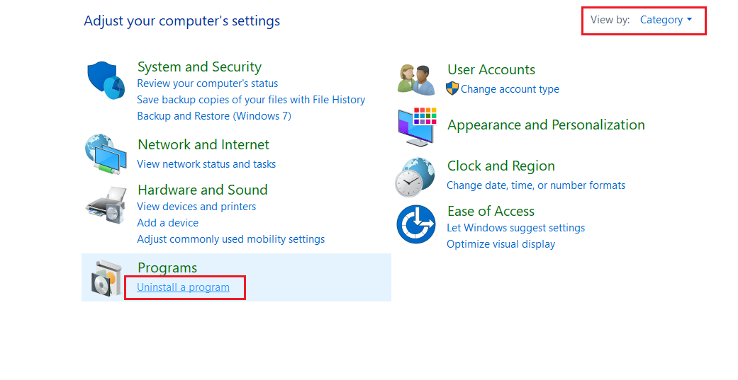 nel pannello di controllo, seleziona disinstalla un programma
