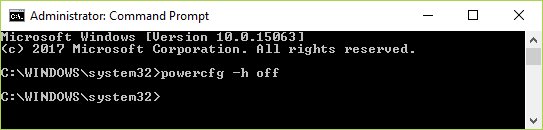 Désactivez l'hibernation dans Windows 10 à l'aide de la commande cmd powercfg -h off