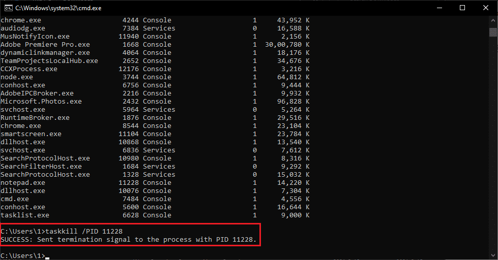 PID番号を使用してプロセスを強制終了するには、-taskkill / PIDPID番号を実行します。プロセスを強制終了する方法
