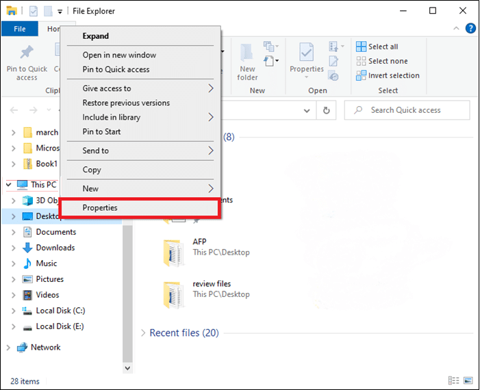 このPCをダブルクリックして展開し、デスクトップフォルダを右クリックします