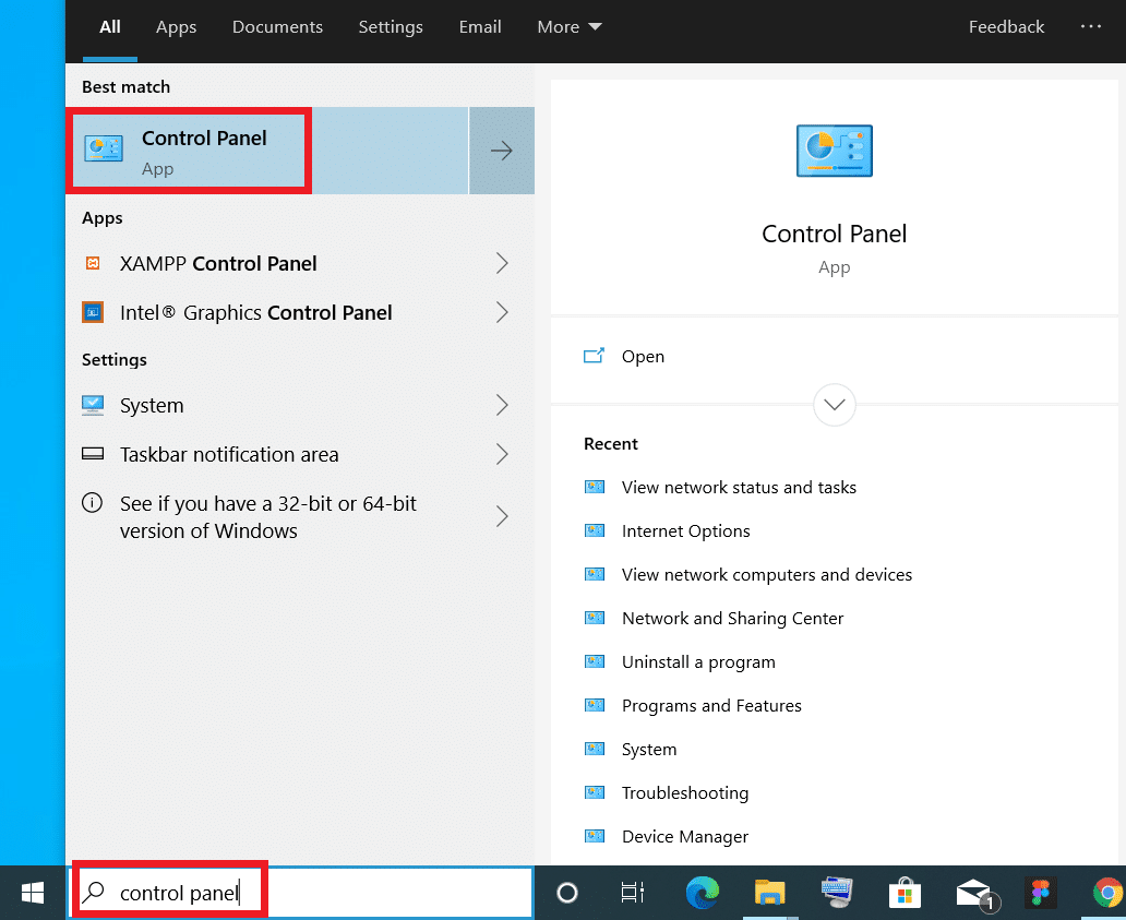 Windowsキーを押してコントロールパネルと入力し、Enterキーを押します|