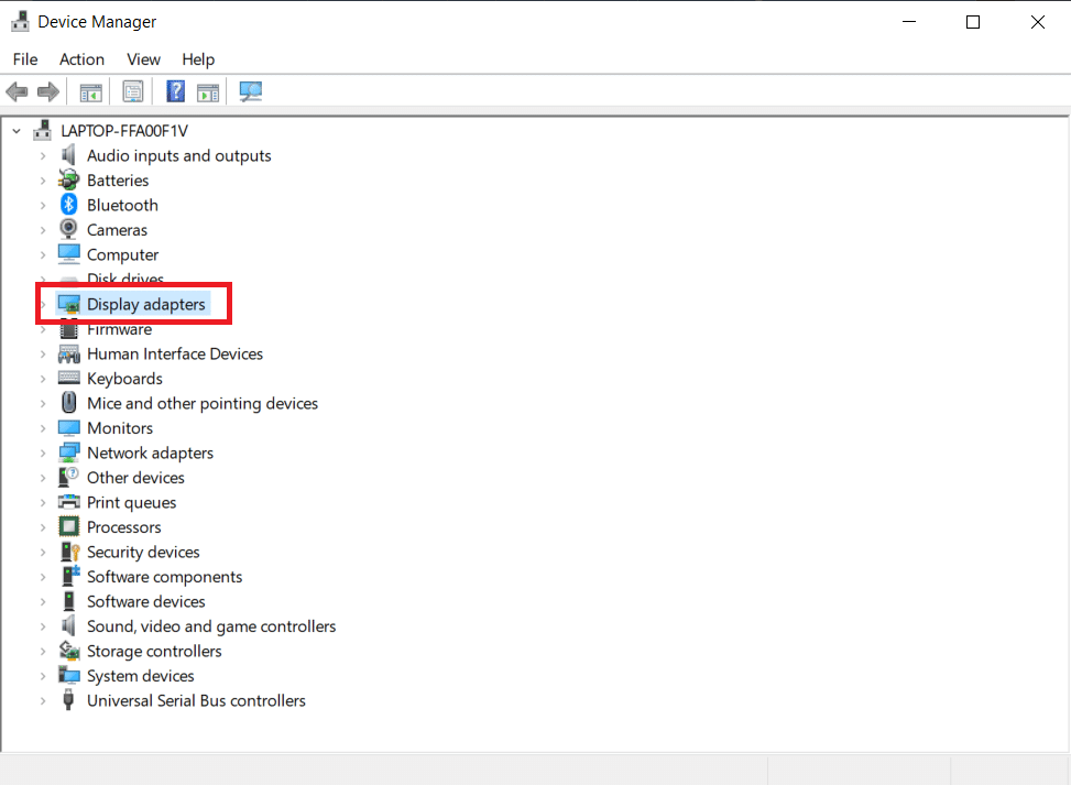 メインパネルのディスプレイアダプタに移動し、ダブルクリックします。