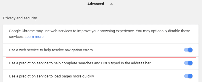 Activez le basculement pour Utiliser le service de prédiction pour charger les pages plus rapidement
