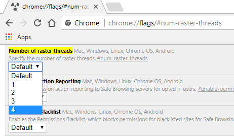Sélectionnez 4 dans le menu déroulant sous Nombre de threads raster