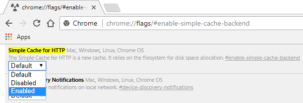 Sélectionnez Activé dans le menu déroulant sous Cache simple pour HTTP