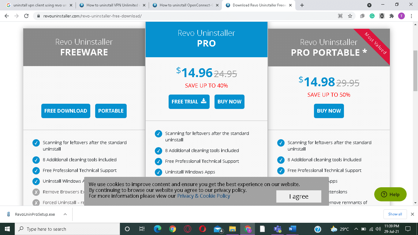 無料ダウンロードをクリックして、公式WebサイトからRevoUninstallerをインストールします。
