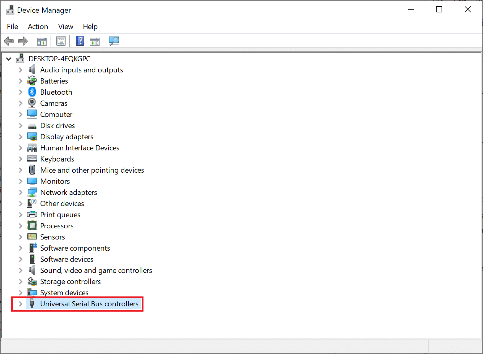 [デバイスマネージャ]ウィンドウで[ユニバーサルシリアルバスコントローラ]をダブルクリックします