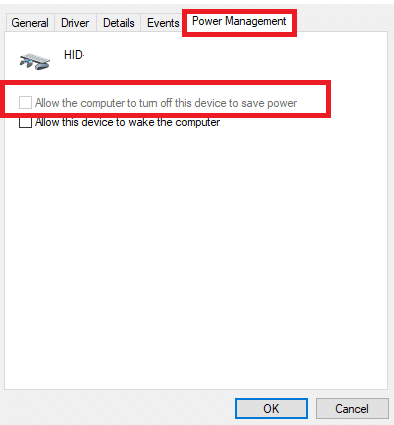 [電源管理]タブに切り替えて、[コンピューターがこのデバイスの電源をオフにして電力を節約できるようにする]チェックボックスをオフにします
