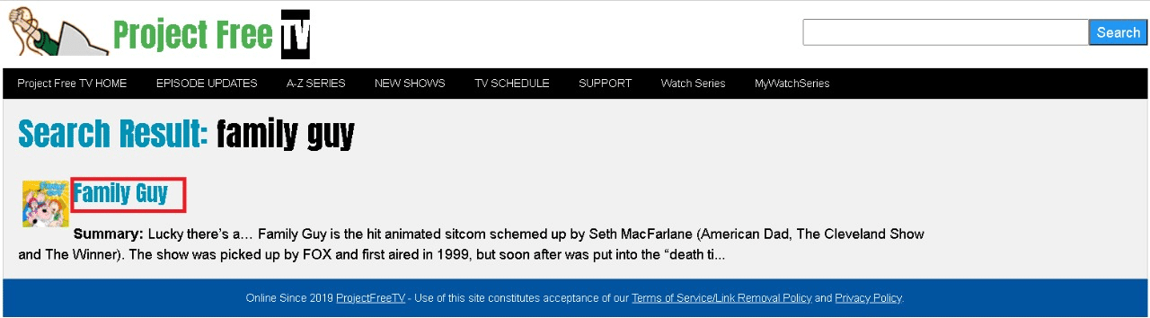 検索結果からファミリーガイを選択|ファミリーガイを見る場所