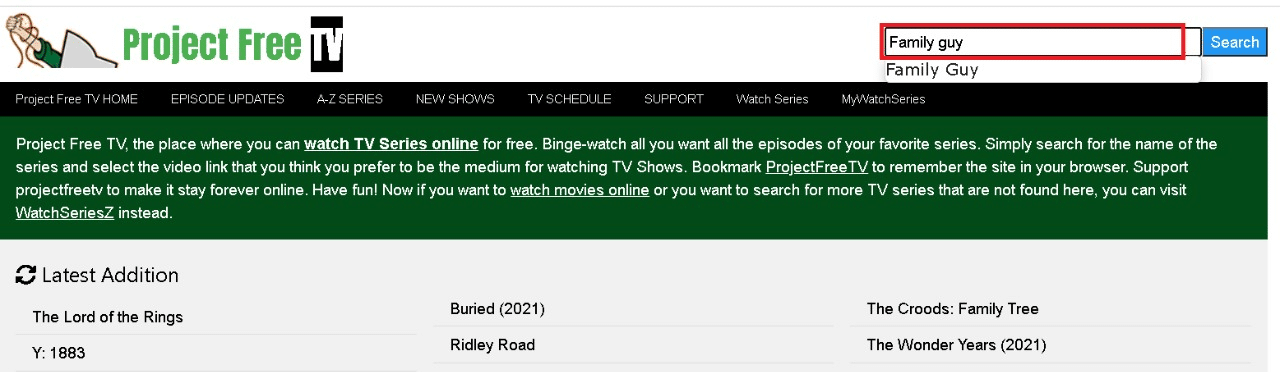 検索バーに移動します。ファミリーガイと入力します。