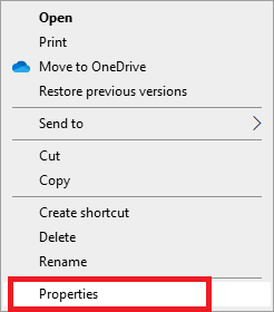 プロパティをクリックします