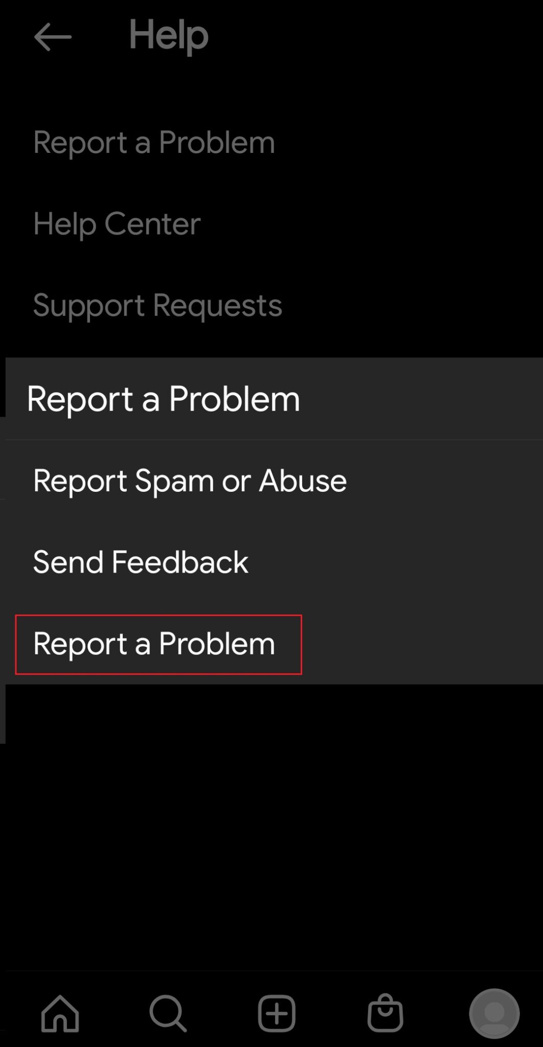 プロンプトインスタグラムヘルプ設定で問題を報告するをタップします。 Instagramの疑わしいログイン試行を修正