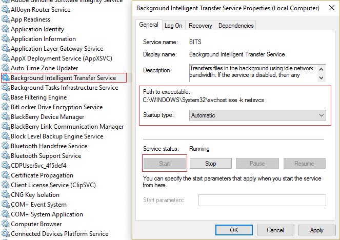 assurez-vous que leur type de démarrage est défini sur Automatique. | Correction de la mise à jour Windows bloquée ou gelée