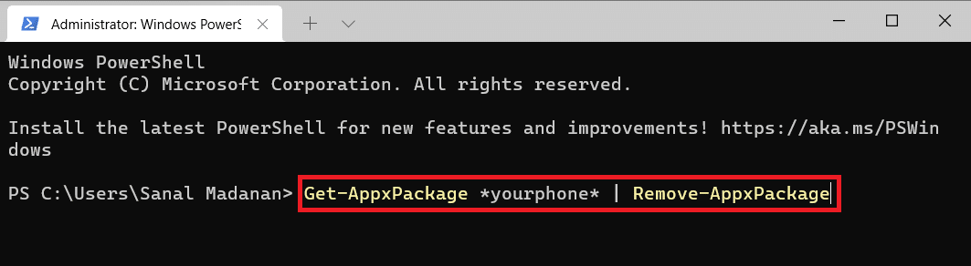 Perintah Windows PowerShell untuk menghapus aplikasi ponsel Anda